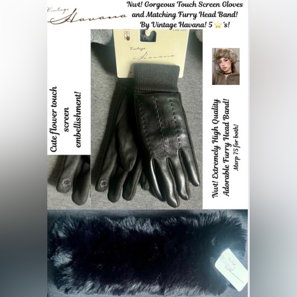 NWT! 2 FOR 1! CUTEST TOUCH SCREEN GLOVES W/ MATCHING FURRY HEADBAND! QUALITY! - Picture 1 of 4